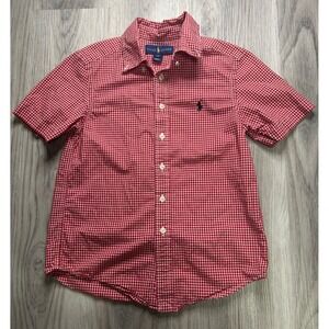Kids Ralph Lauren Gingham Button Down Shirt Red White Size 8 Short Sleeve
